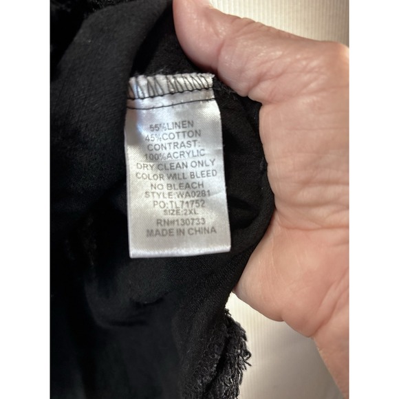 Umgee Crocheted Granny Squares Sleeve Linen Pullover Top Black 2XL Boho Hippie - Picture 4 of 8